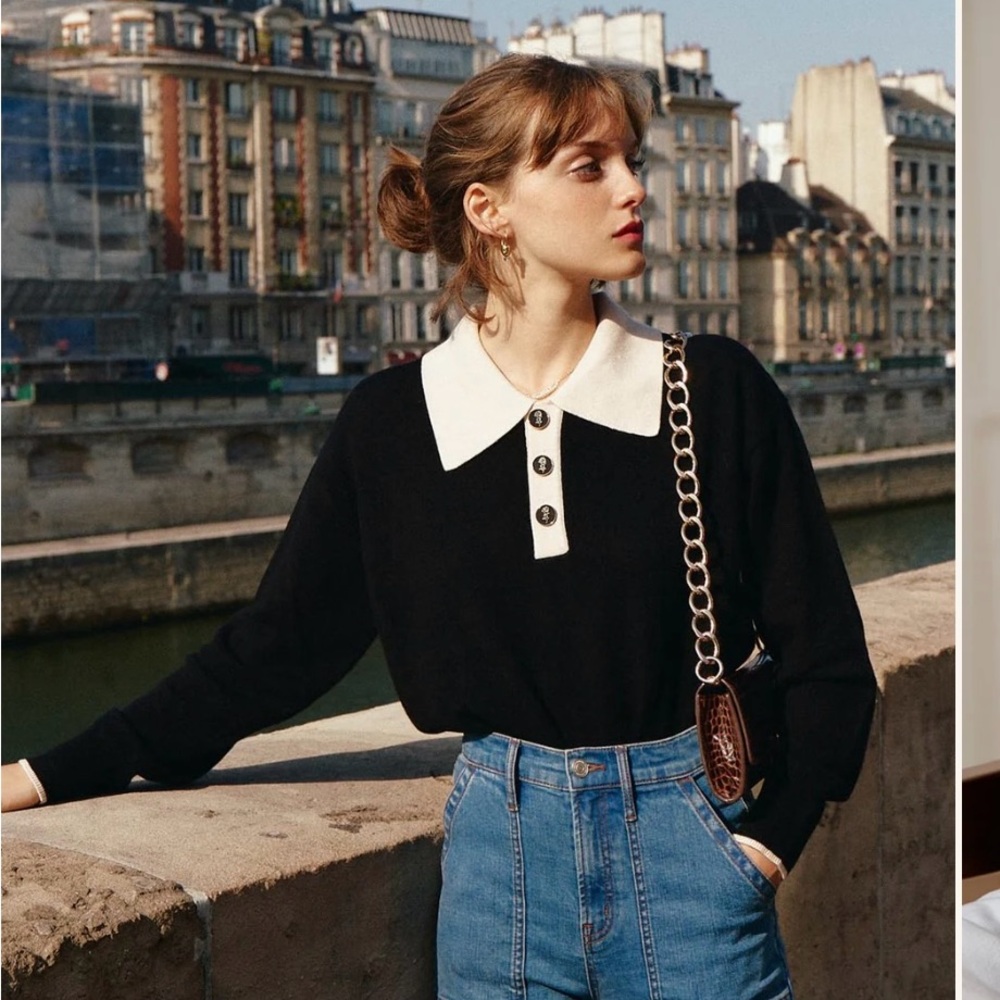 Simple Retro Selena Polo Contrast Collar wool sweater